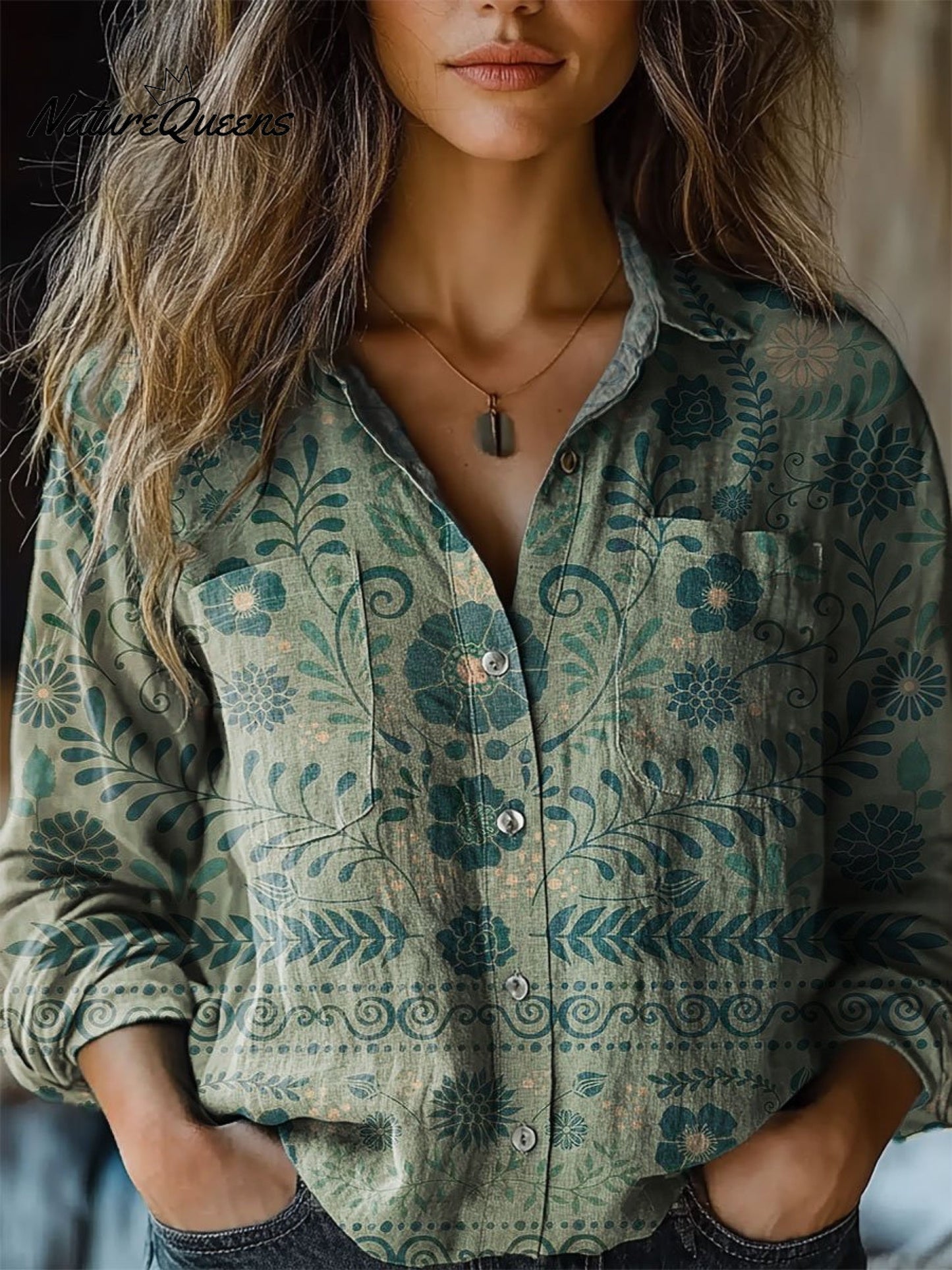 Emilia | Dame Retro Blomsterprint Casual Langærmet Komfortabel Bomuldsskjorte