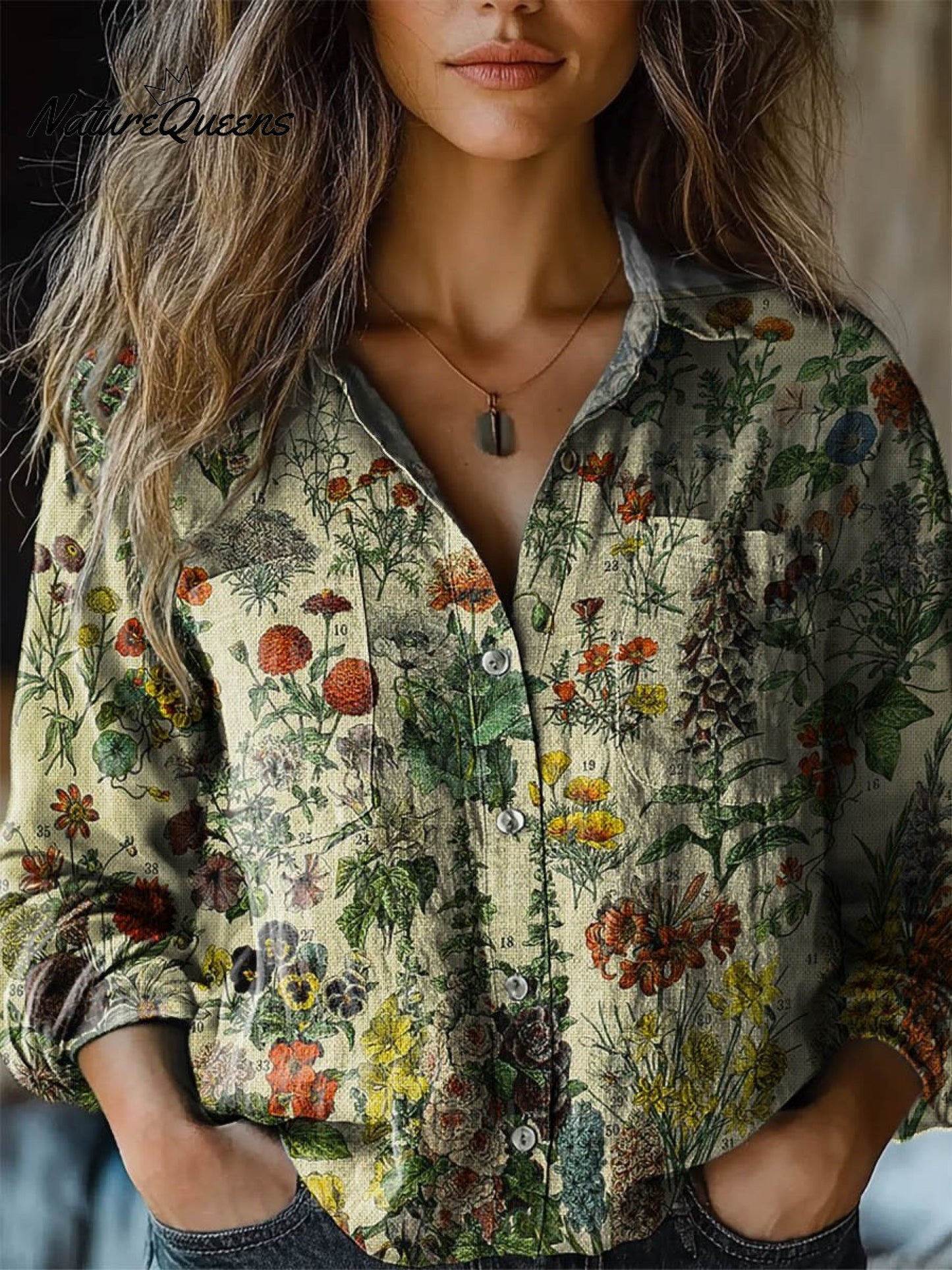Rebecca | Women's Vintage Lovely Floral Art Print Casual Long Sleeve Comfortable Cotton Shirt
