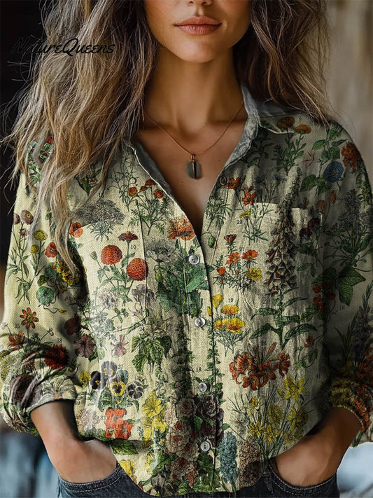 Rebecca | Camisa casual de algodón cómoda para mujer con manga larga y estampado floral vintage encantador