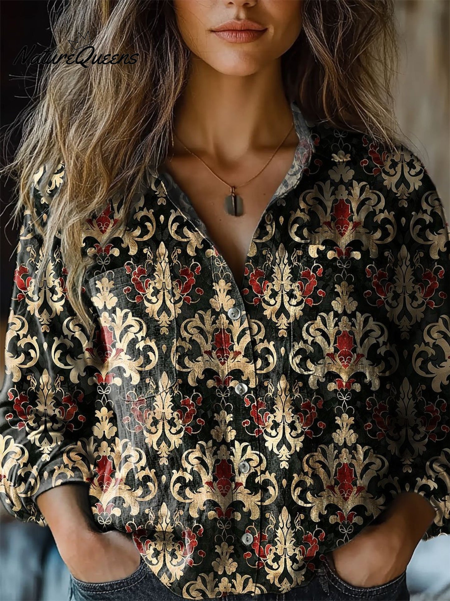 Doris | Kvinders Retro Blomsterprint Casual Langærmet Komfortabel Bomuldsskjorte