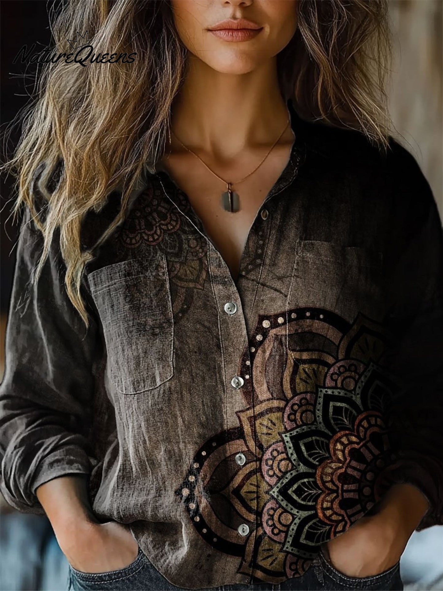 Amanda | Dame Vintage Print Casual Langærmet Komfortabel Bomuldsskjorte