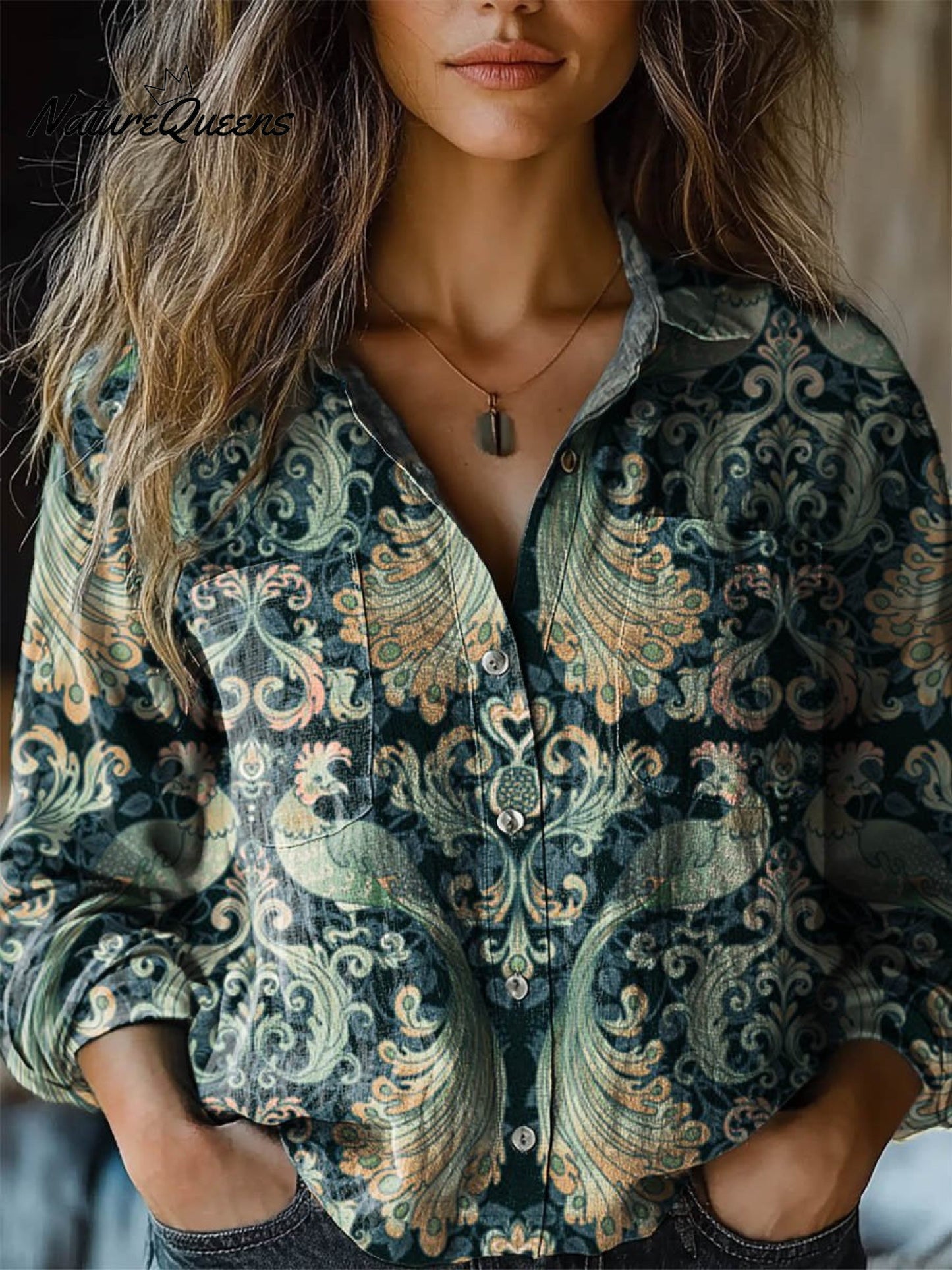 Ruth | Women's Vintage Lovely Floral Art Print Casual Long Sleeve Comfortable Cotton Shirt
