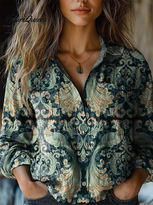 Ruth | Camisa casual de algodón cómoda para mujer con manga larga y estampado floral vintage encantador