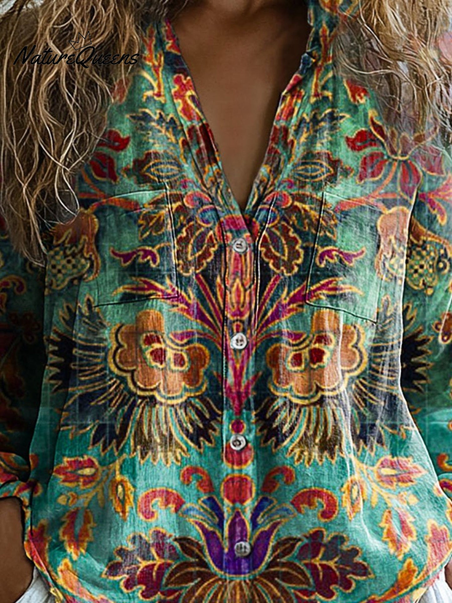 Laura | Women's Vintage Lovely Floral Art Print Casual Long Sleeve Comfortable Cotton Shirt