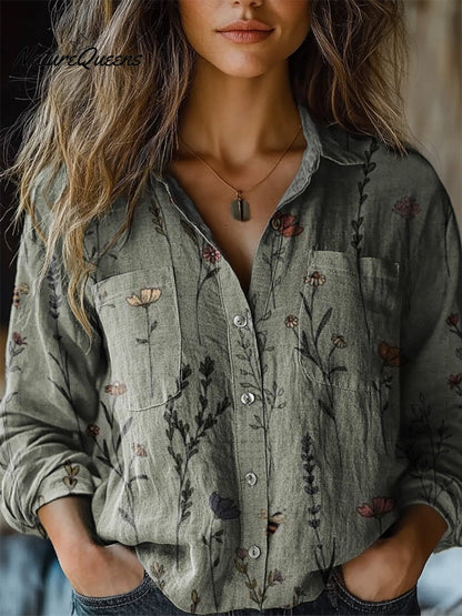 Sharon | Vintage Style Spring Floral Pattern Printed Women's Casual Long Sleeve Comfortable Cotton Shirt