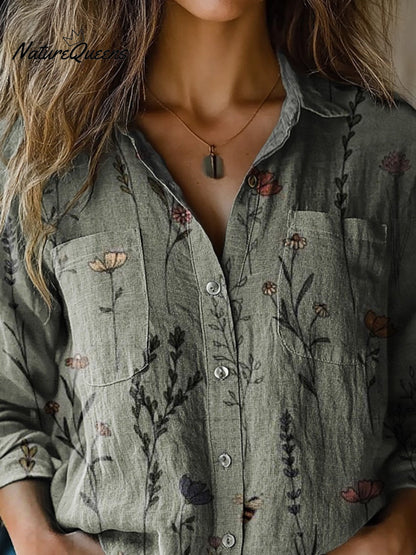 Sharon | Vintage Style Spring Floral Pattern Printed Women's Casual Long Sleeve Comfortable Cotton Shirt