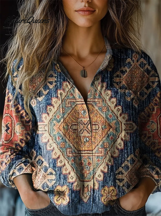Carolyn | Camisa casual de algodón con manga larga y estampado floral vintage