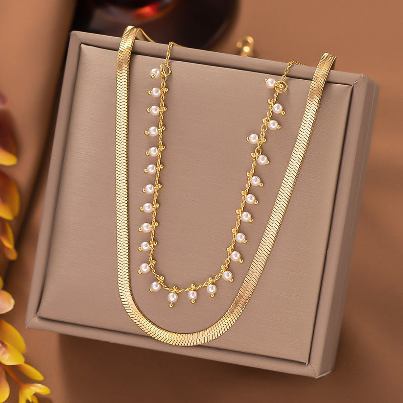 Marizanne | Conjunto de Colar Gargantilha de Cobra Luxo e Joias com Pérolas em Ouro 18K