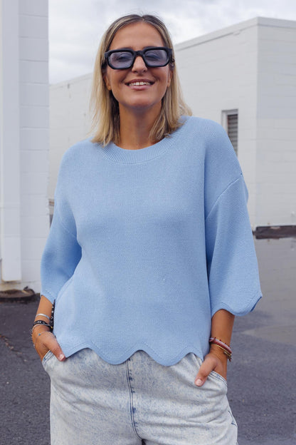 Lara bølget strik - himmelblå
