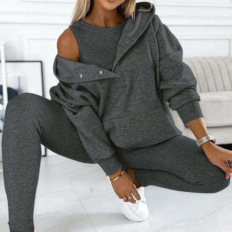 Conjunto Casual e Confortável com Moletom com Capuz (3 Peças)