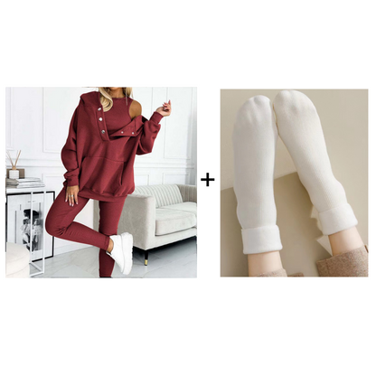 Hooded Casual and Comfortable Sweatshirt Suit (3 Pieces)