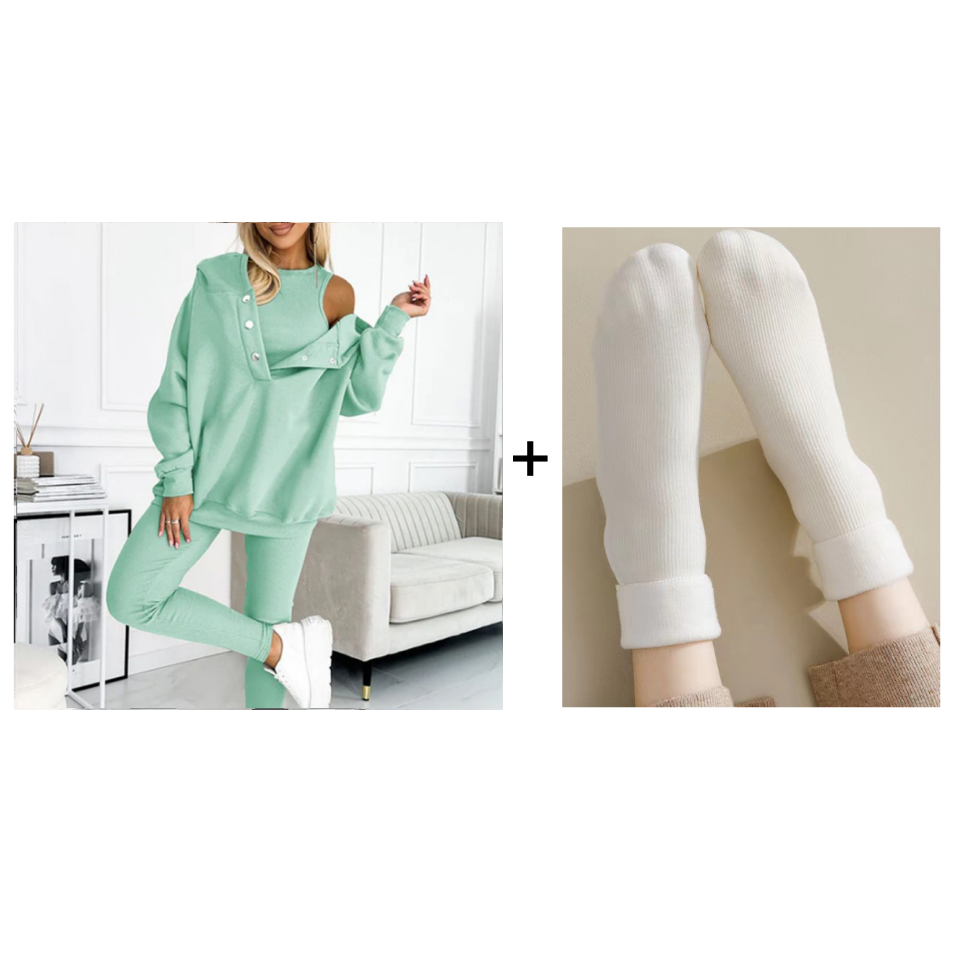 Conjunto Casual e Confortável com Moletom com Capuz (3 Peças)