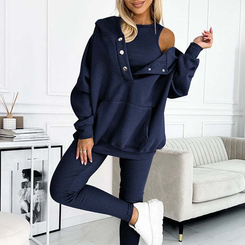 Conjunto Casual e Confortável com Moletom com Capuz (3 Peças)