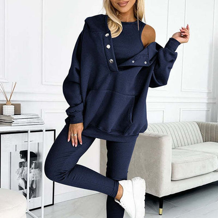 Conjunto Casual e Confortável com Moletom com Capuz (3 Peças)