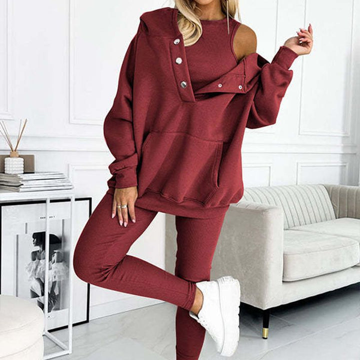 Conjunto Casual e Confortável com Moletom com Capuz (3 Peças)