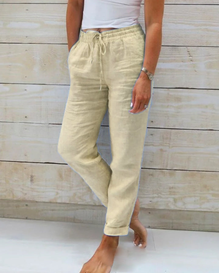 Women's Elastic Waist Cotton Linen Casual Pants