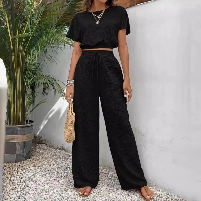 The Short Sleeve Top & Straight Leg Pants Two-Piece Set