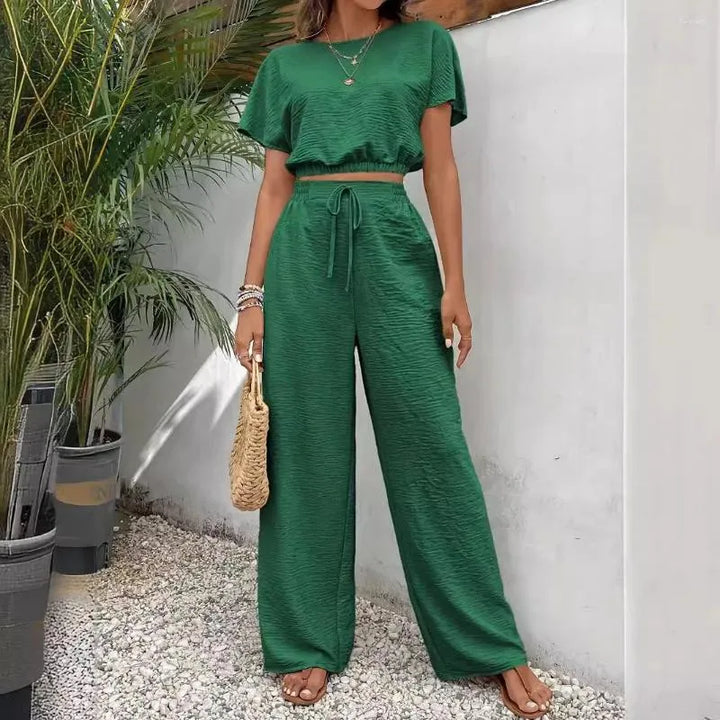 The Short Sleeve Top & Straight Leg Pants Two-Piece Set