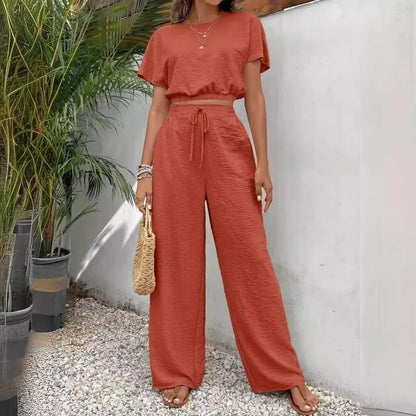 The Short Sleeve Top & Straight Leg Pants Two-Piece Set