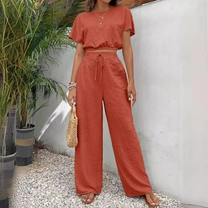 The Short Sleeve Top & Straight Leg Pants Two-Piece Set
