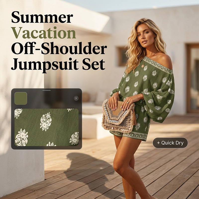 Lexy | Boheme Off-Shoulder Jumpsuit-sæt med print