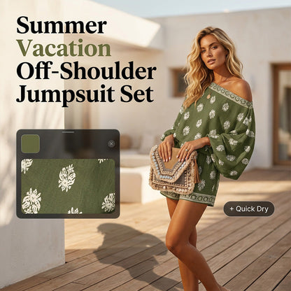 Lexy | Boheme Off-Shoulder Jumpsuit-sæt med print