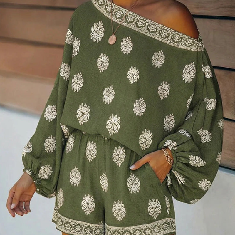 Lexy | Boheme Off-Shoulder Jumpsuit-sæt med print
