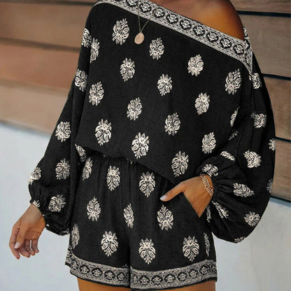 Lexy | Boheme Off-Shoulder Jumpsuit-sæt med print