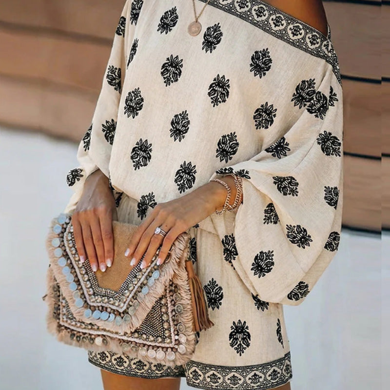 Lexy | Boheme Off-Shoulder Jumpsuit-sæt med print