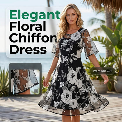 Bianca | Elegant chiffonkjole med blomsterprint