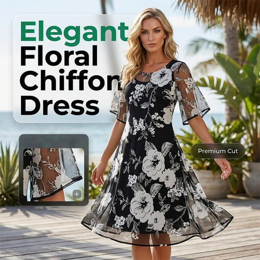 Bianca | Elegantes Chiffonkleid mit floralem Muster