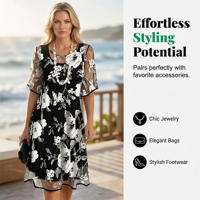 Bianca | Elegant chiffonkjole med blomsterprint