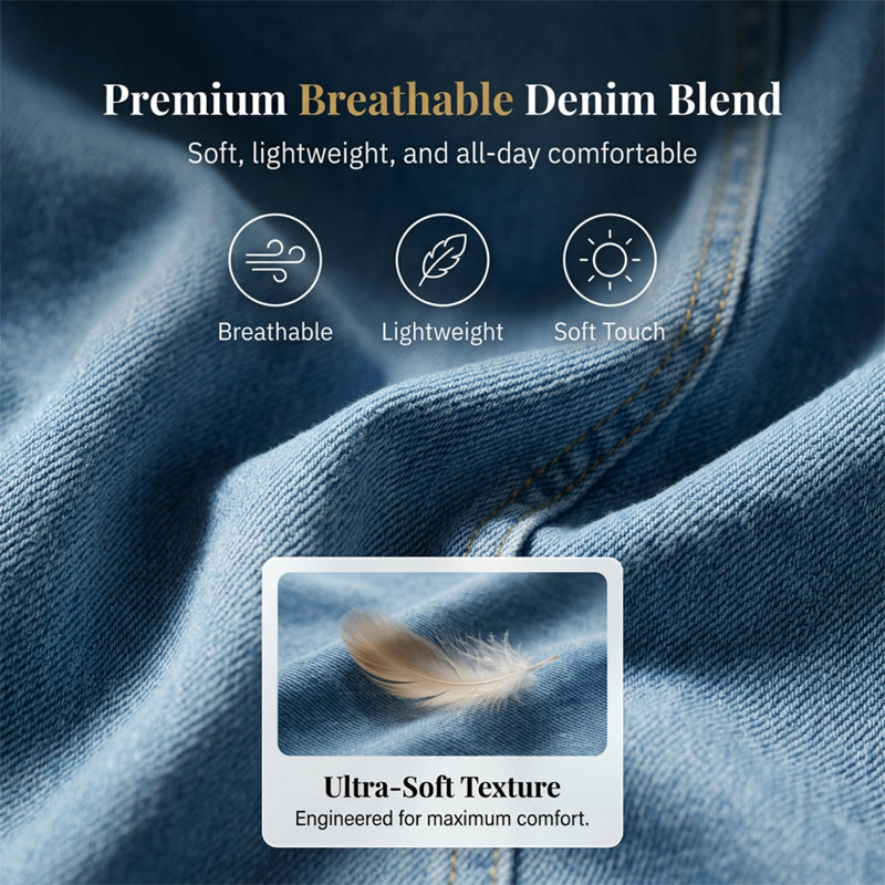 Women's Denim Dress – V-Neck, Short Sleeve, Casual