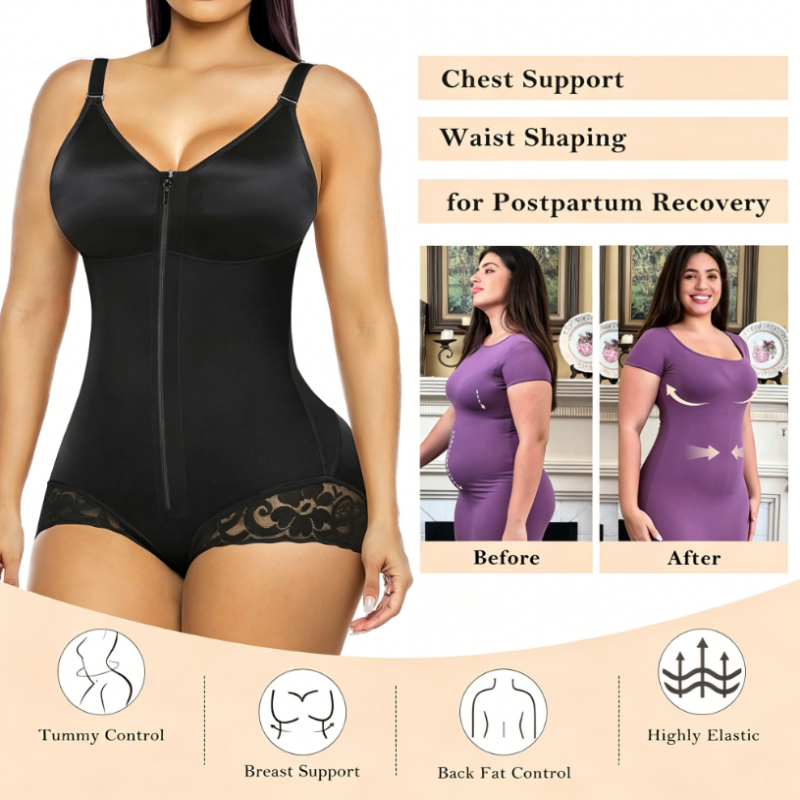 Dame mavekontrol shapewear bodysuit med lynlås
