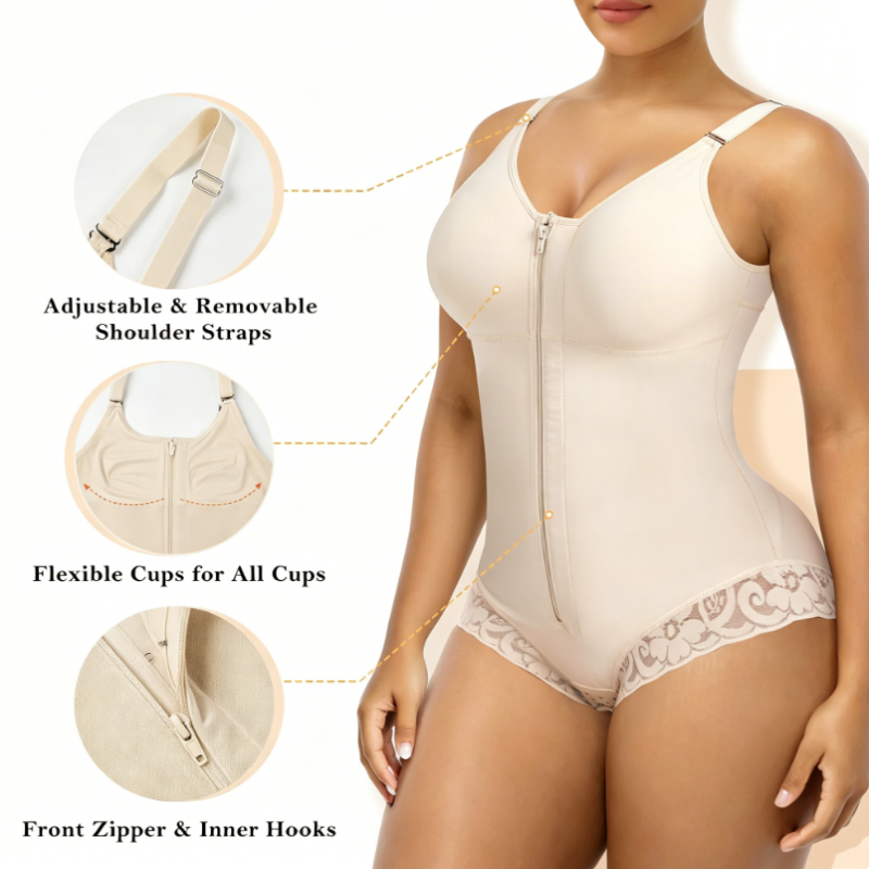 Dame mavekontrol shapewear bodysuit med lynlås