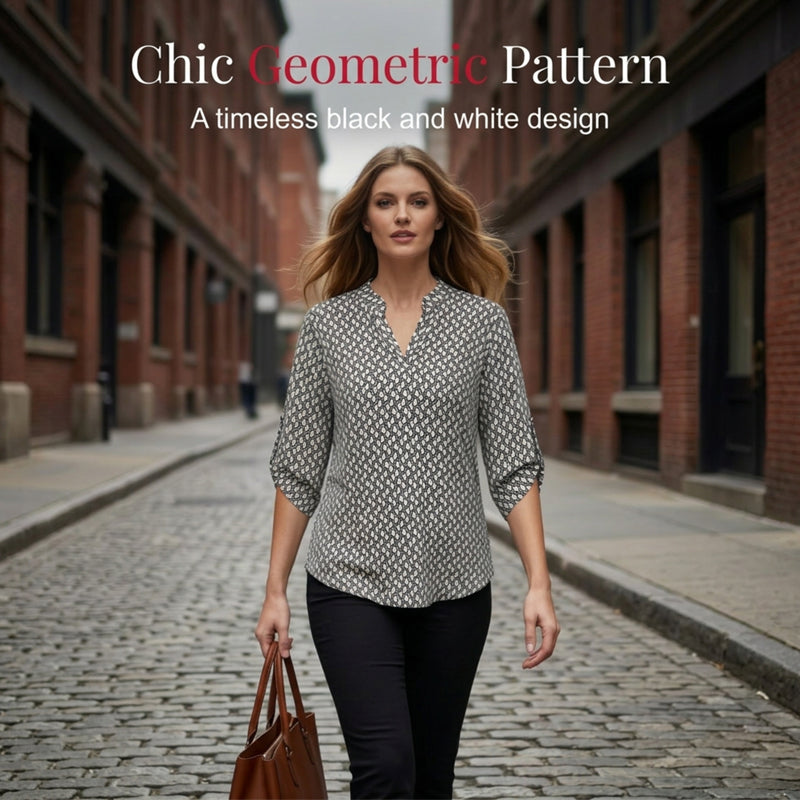 Lyra | Bluse med geometrisk print og V-hals