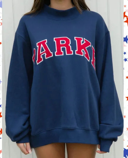 Moletom de tricô feminino com gola alta e letras estilo universitário