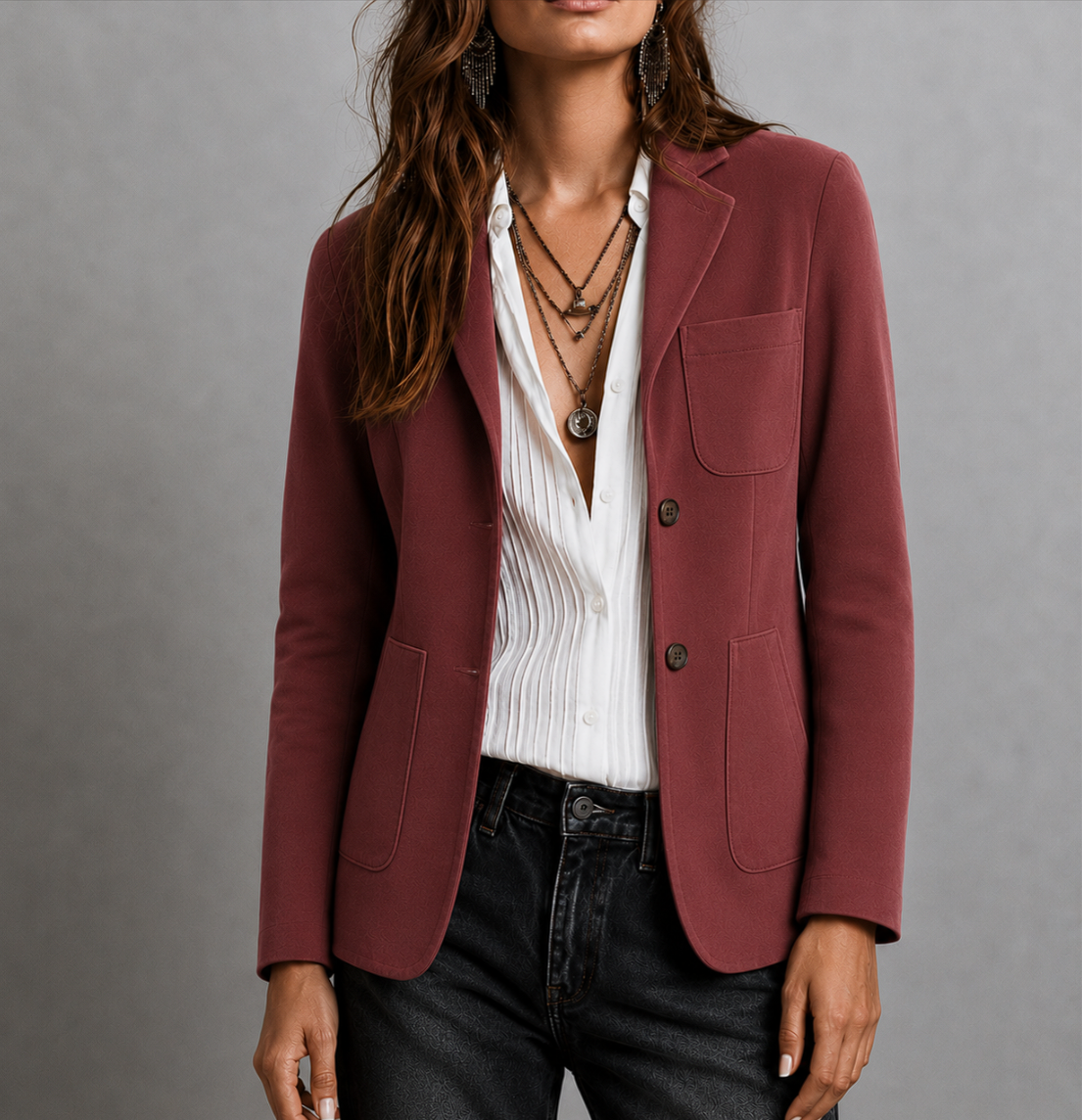 Chaqueta de ante para mujer con bolsillos parche | Solapa con muesca