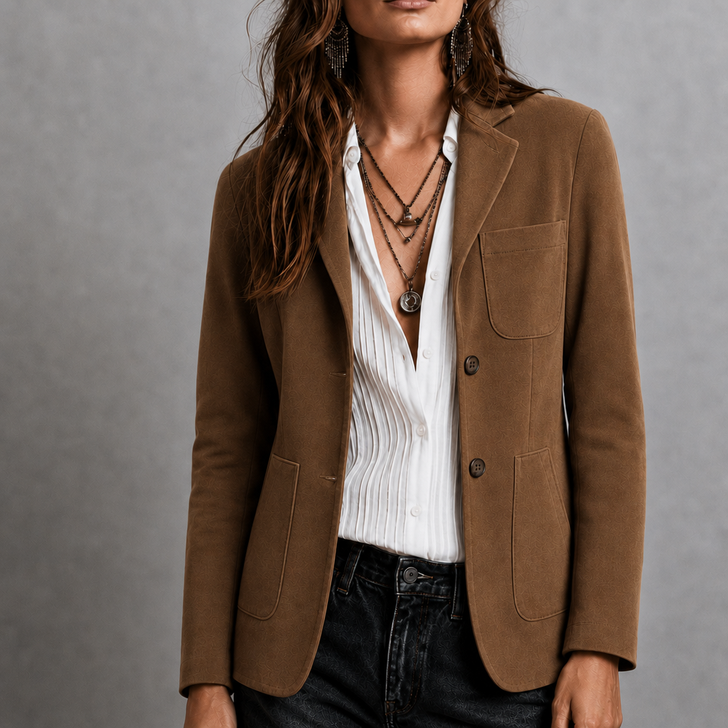 Chaqueta de ante para mujer con bolsillos parche | Solapa con muesca